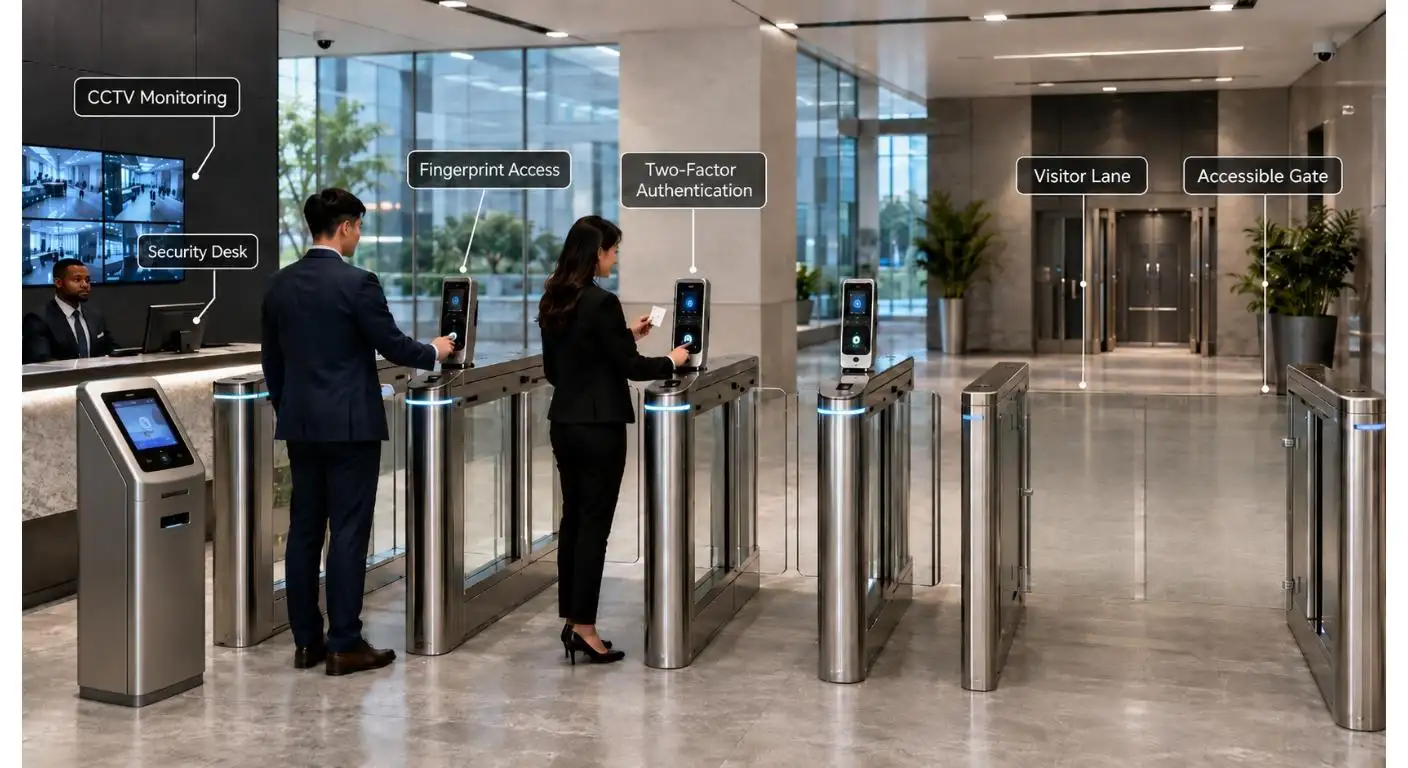 Fabricant de grilles de tourniquets biométriques avec lecteur d’empreintes digitales